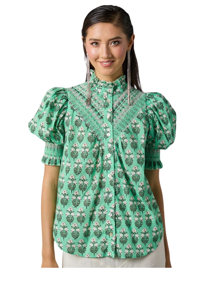 Short Sleeve Smocked Shirt