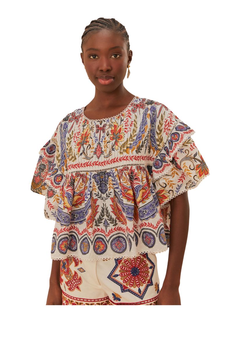 Boho Glam Pleated Cropped Blouse