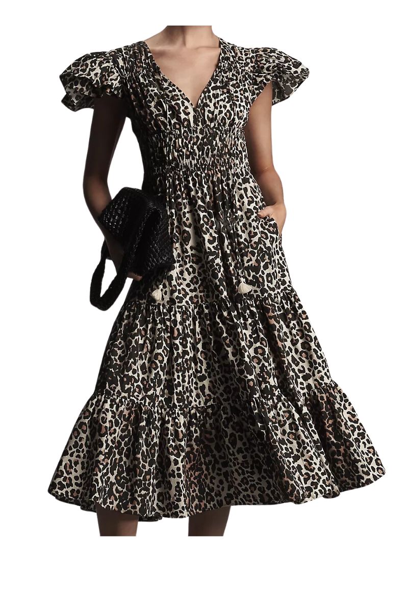 Shirred Bodice Tiered Peasant Midi Dress Shirred Bodice Tiered Peasant Midi Dress