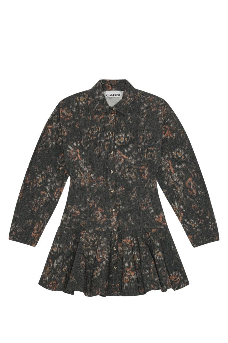 ganni printed mini dress Printed Stretch Cotton Buttoned Mini Dress