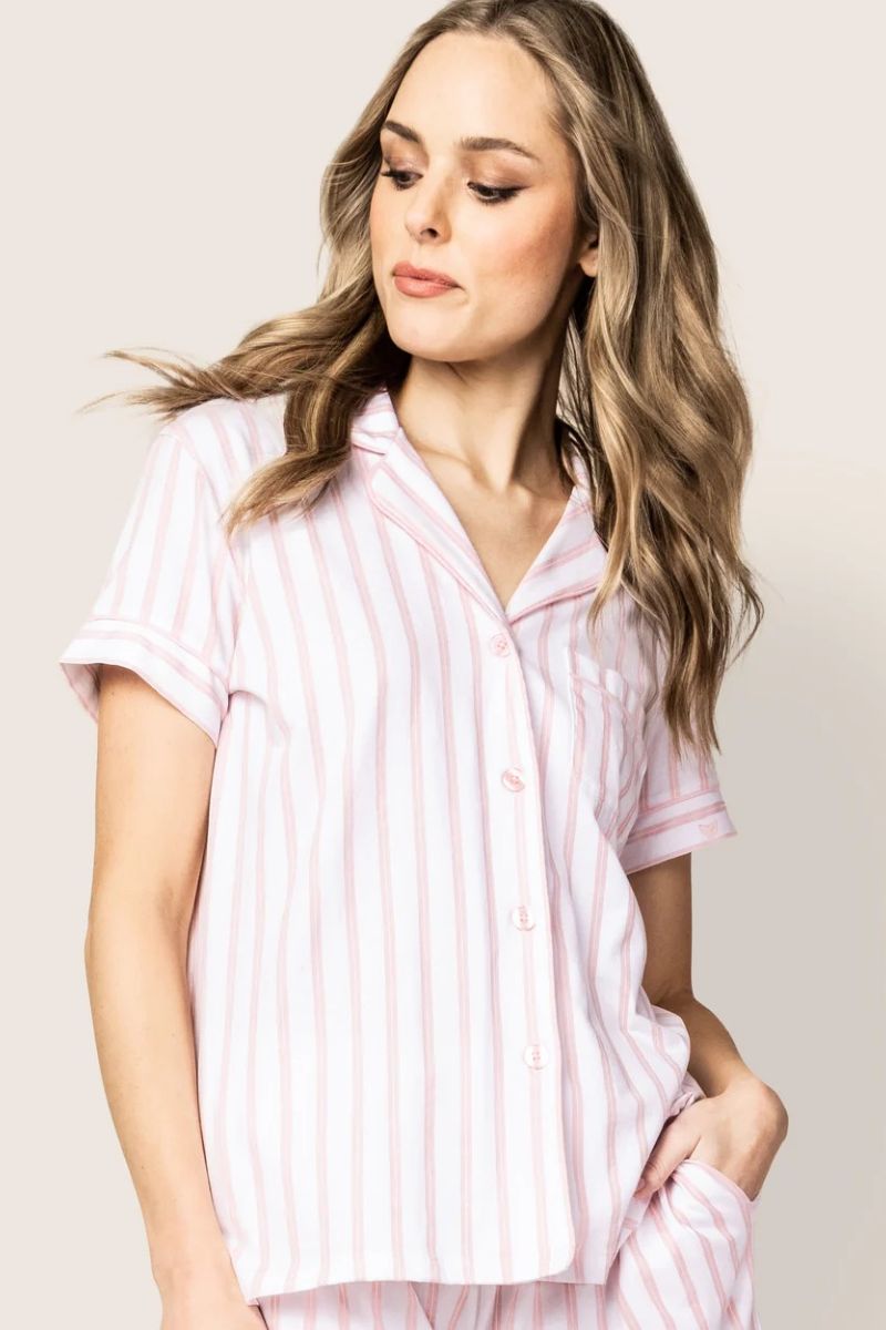 Pima Short Sleeve Pajama Short Set Pink Stripe