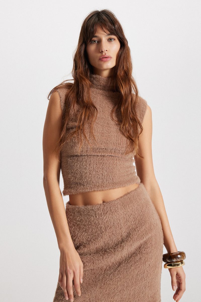 Carme Plush Lace Sleeveless Mockneck