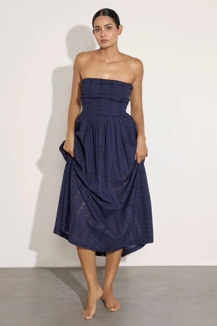 Strapless Tie Back Dress - Navy Lace