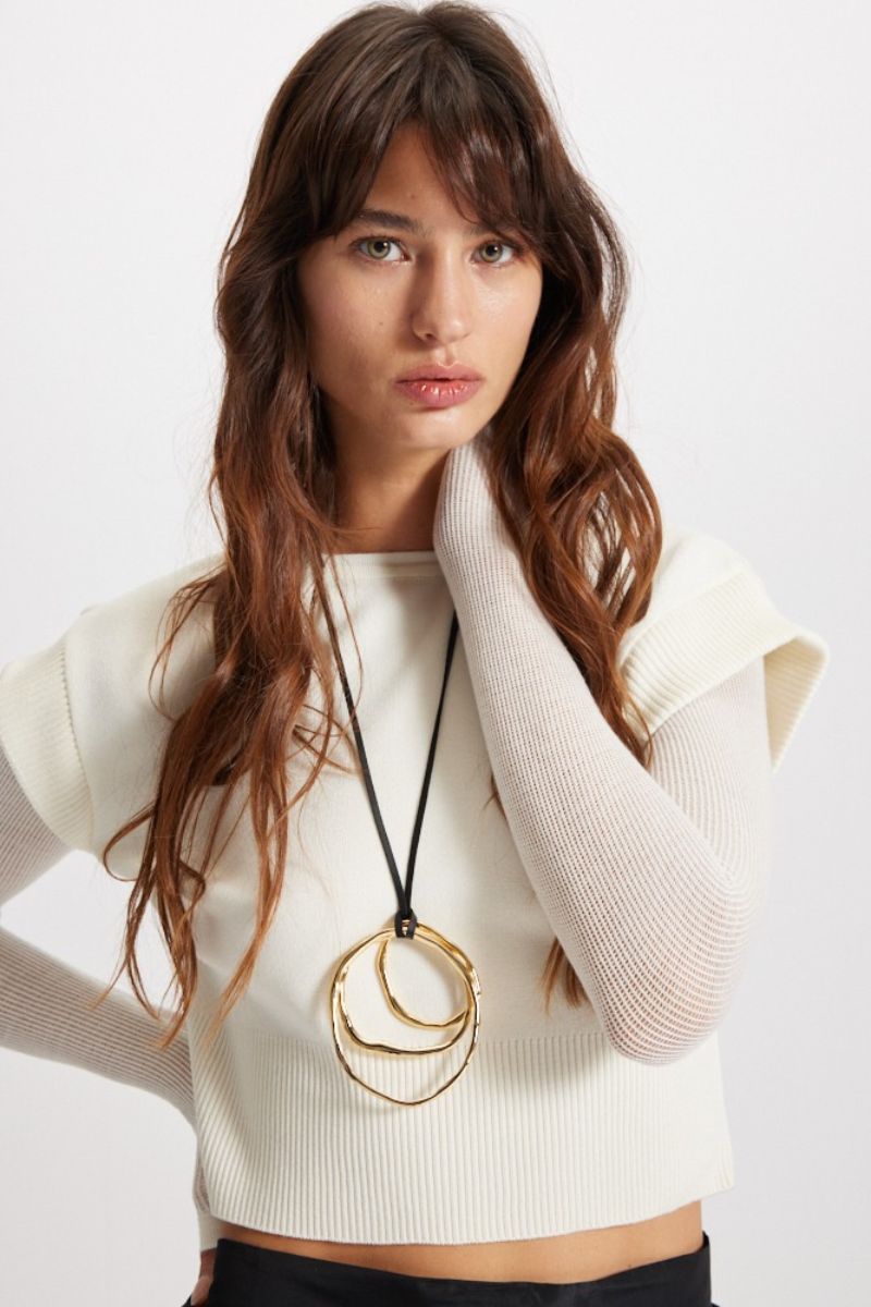 Nomia Sheer Sleeve Crew Neck Sweater