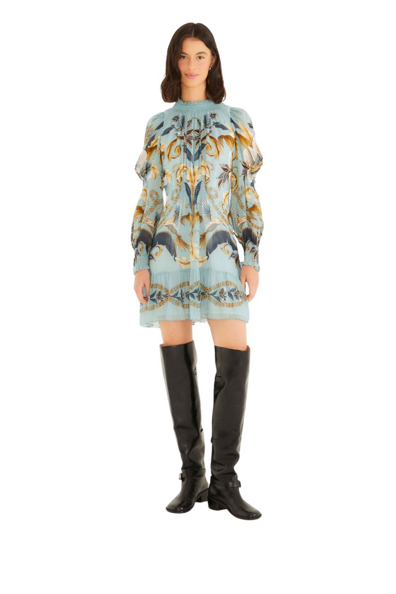 Snake Garden Blue Long Sleeve Mini Dress Snake Garden Blue Long Sleeve Mini Dress