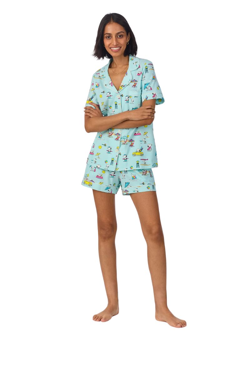 Surfside Snoopy Short Sleeve Classic Shorty Stretch Jersey PJ Set