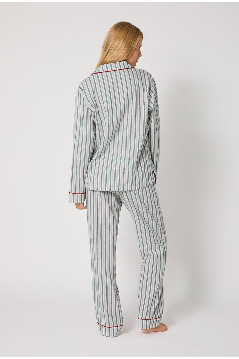 Peppermint Stripe Long Sleeve Classic Woven Portuguese Flannel PJ Set