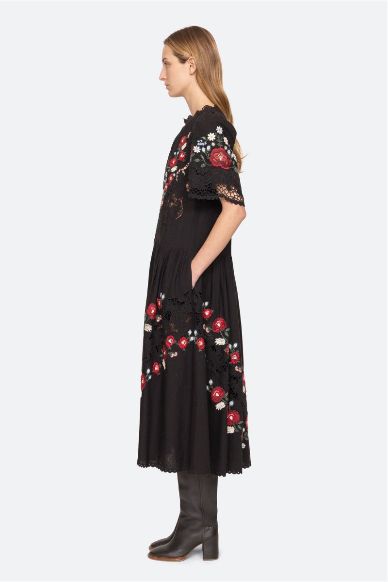 Rosaline Embroidery Short Sleeve Midi Dress