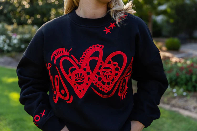 Embroidered Black Woof Crewneck