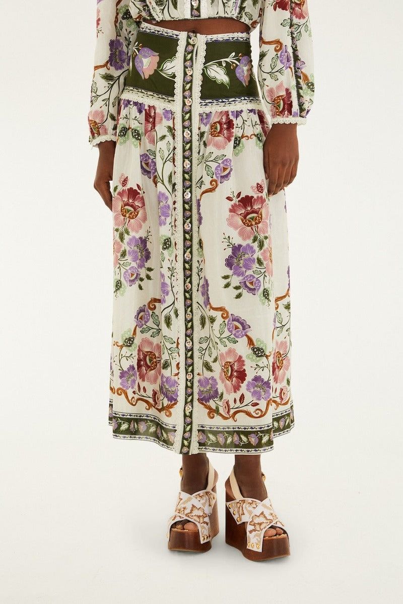 Rococo Flowers Cream Midi Skirt