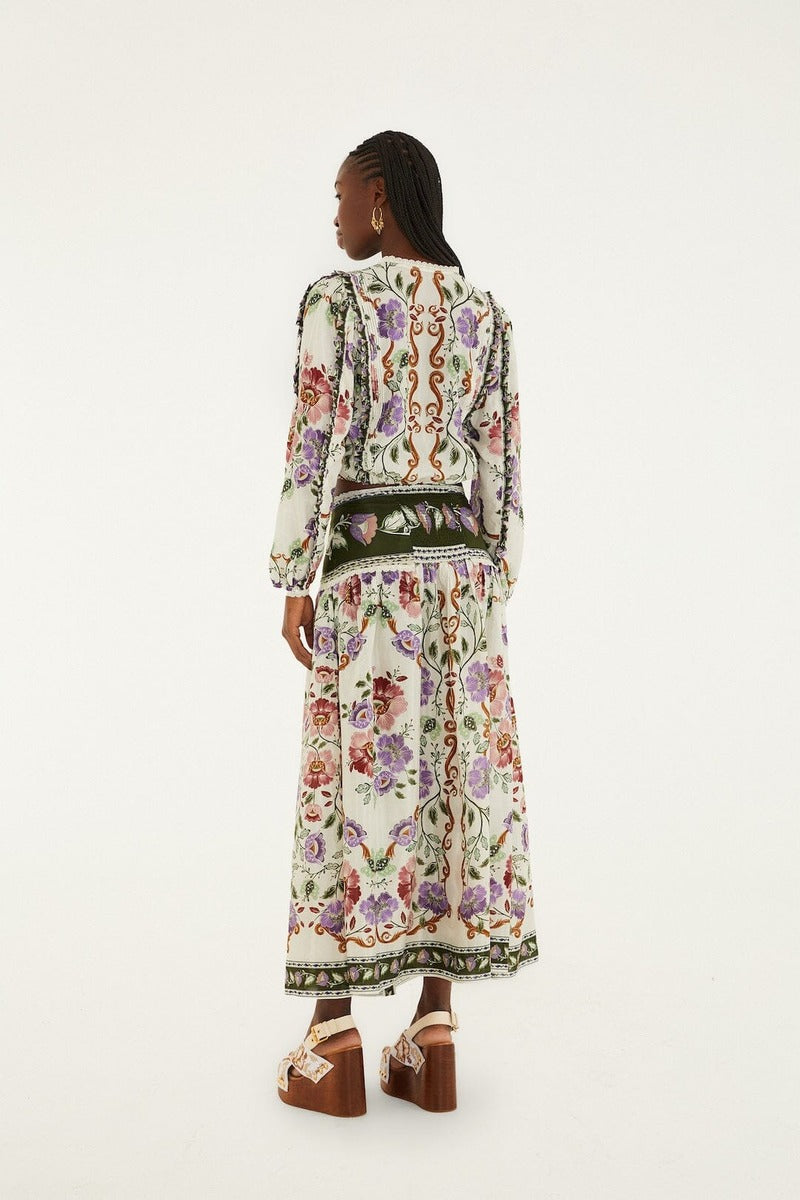 Rococo Flowers Cream Midi Skirt