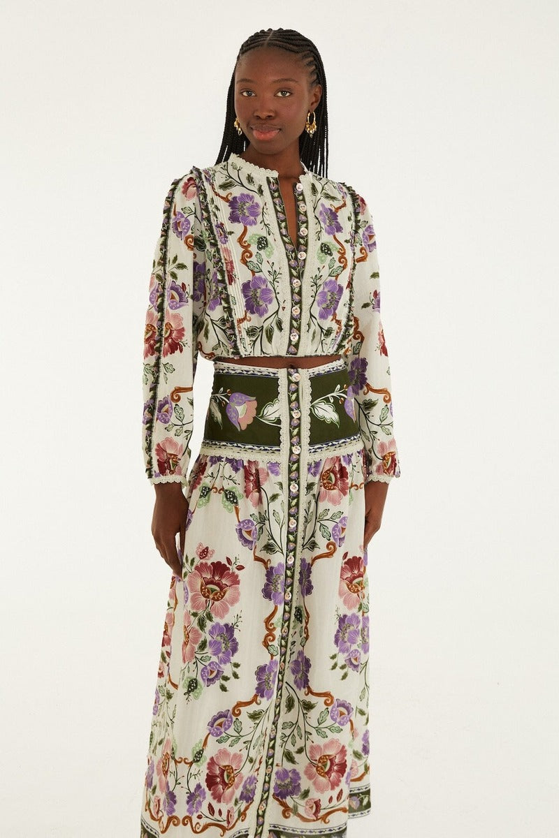 Rococo Flowers Cream Midi Skirt