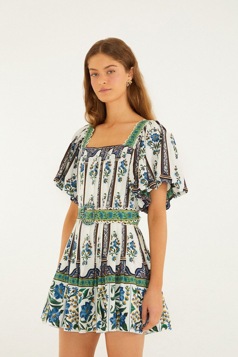 Manoela Off-White Short Sleeve Belt Mini Dress