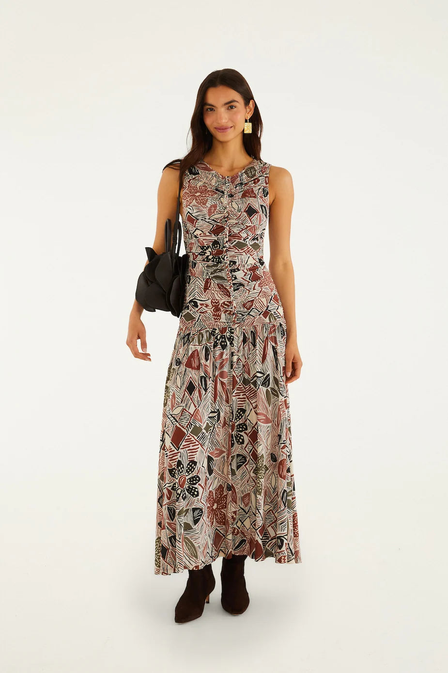 floral maxi dress in winter Multicolor Rustic Flowers Sleeveless Ruched Premium embellished mesh Color:As Photo ( Dark Green without veil) Women's White Shorts | 65%RR