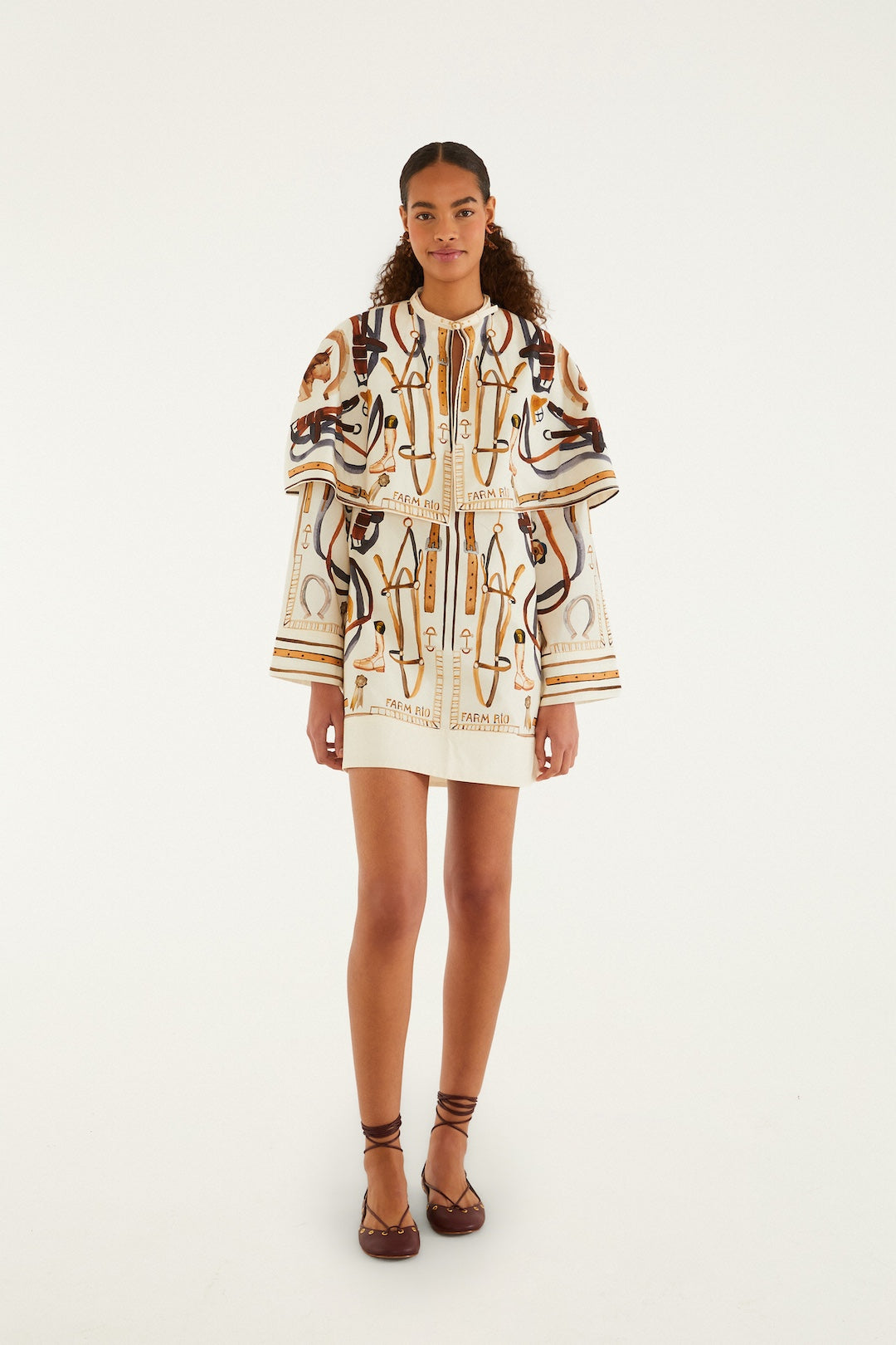 EQUESTRIAN SCARF WINTER WHITE MINI CAPE DRESS