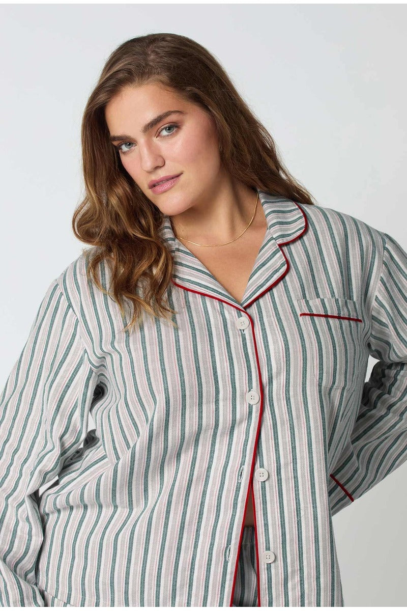 Peppermint Stripe Long Sleeve Classic Woven Portuguese Flannel PJ Set