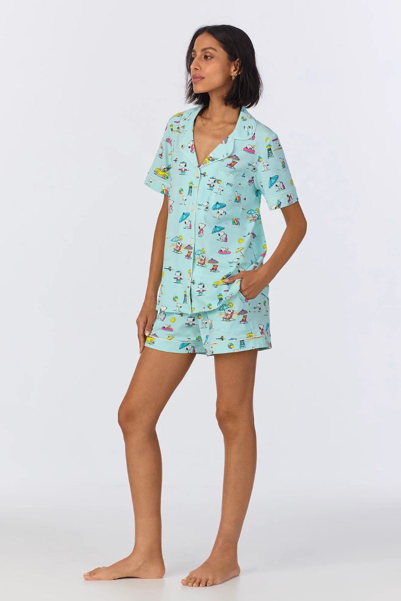 Surfside Snoopy Short Sleeve Classic Shorty Stretch Jersey PJ Set