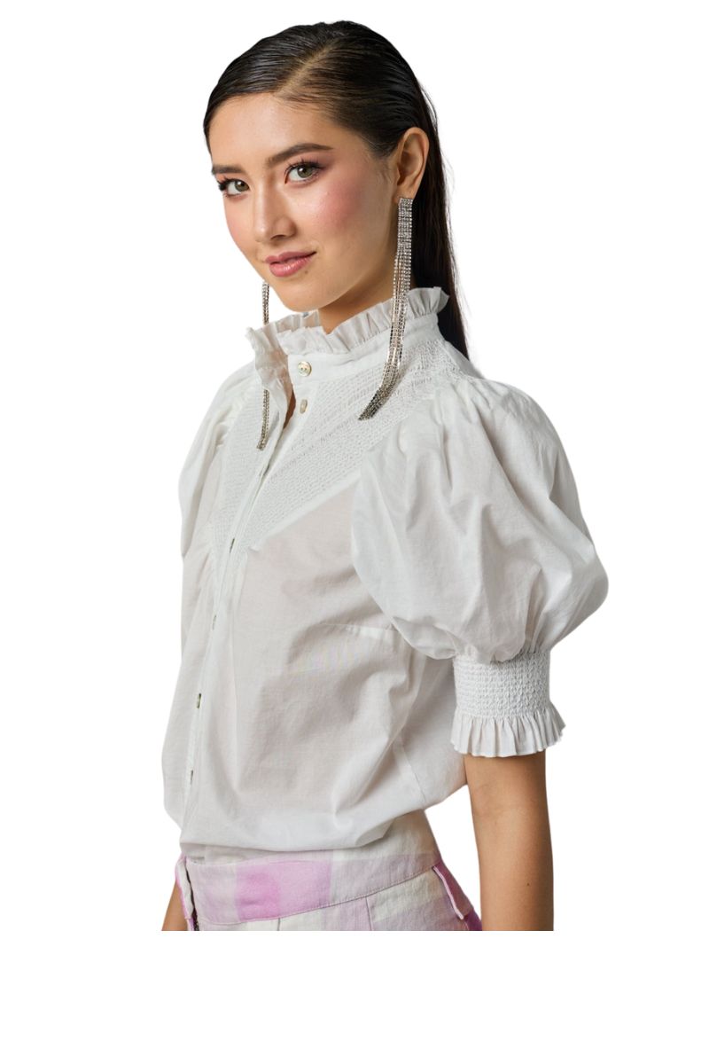 Short Sleeve Smocked Shirt