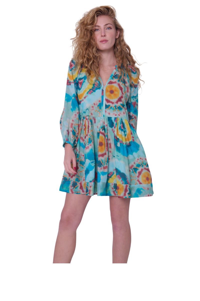Zelda Dress Canary Tie Dye Print / S