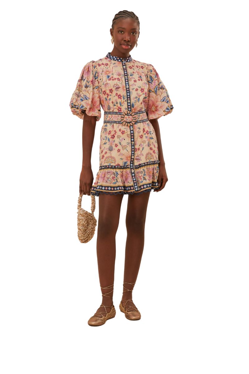 tapestry mini dress Superbloom Tapestry Puff Sleeve Mini Dress