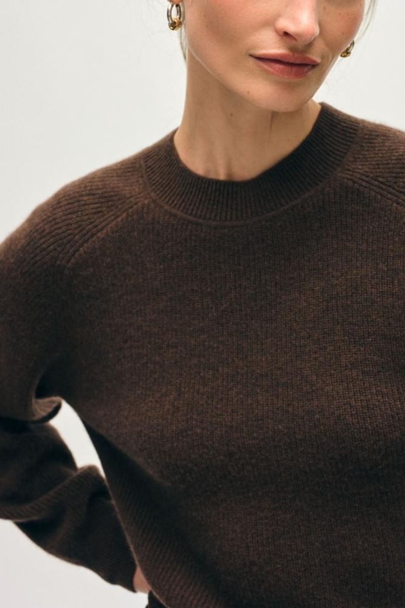 Cashmere Ribbed Blouson Sleeve Crewneck
