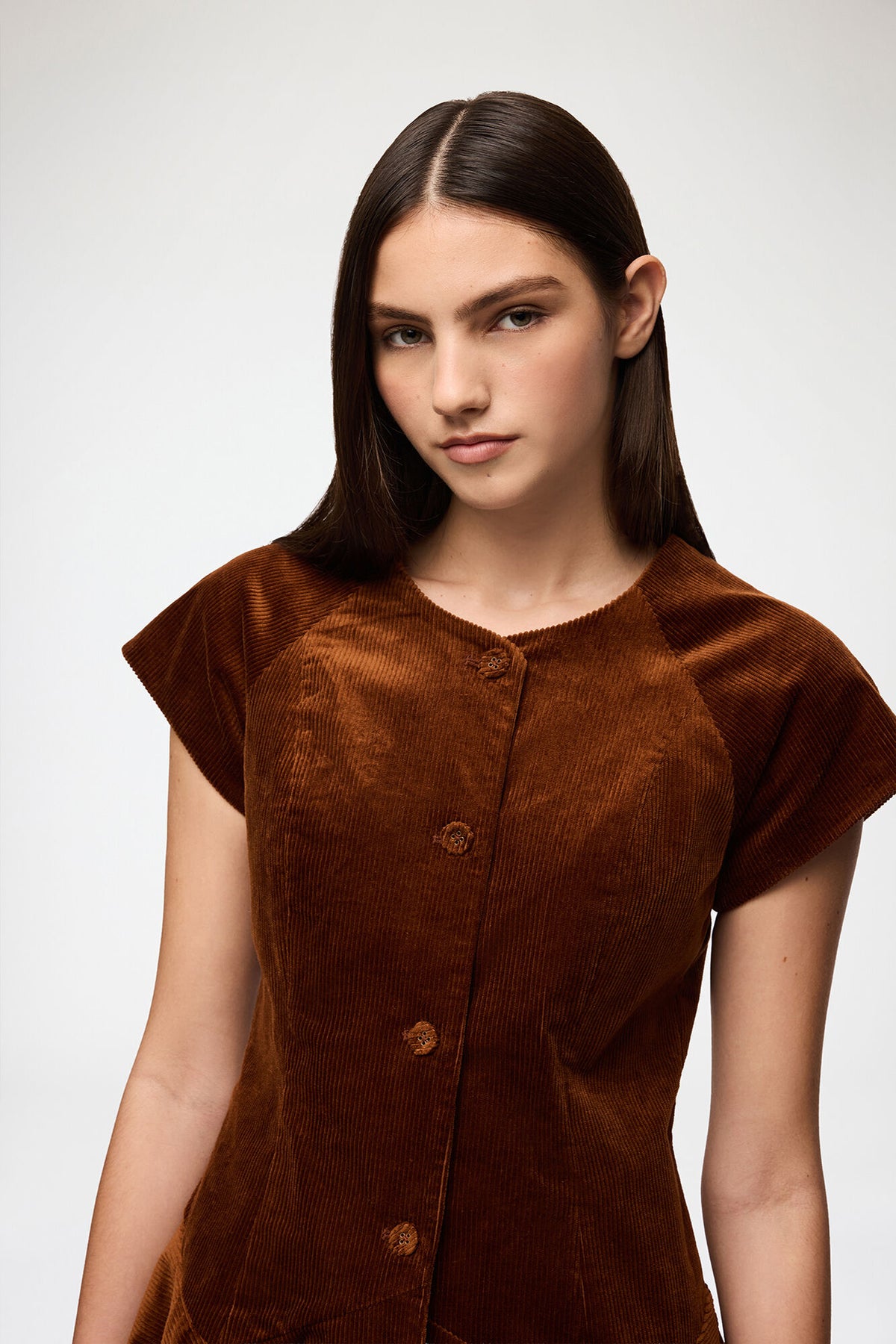 Corduroy Buttoned Mini Dress