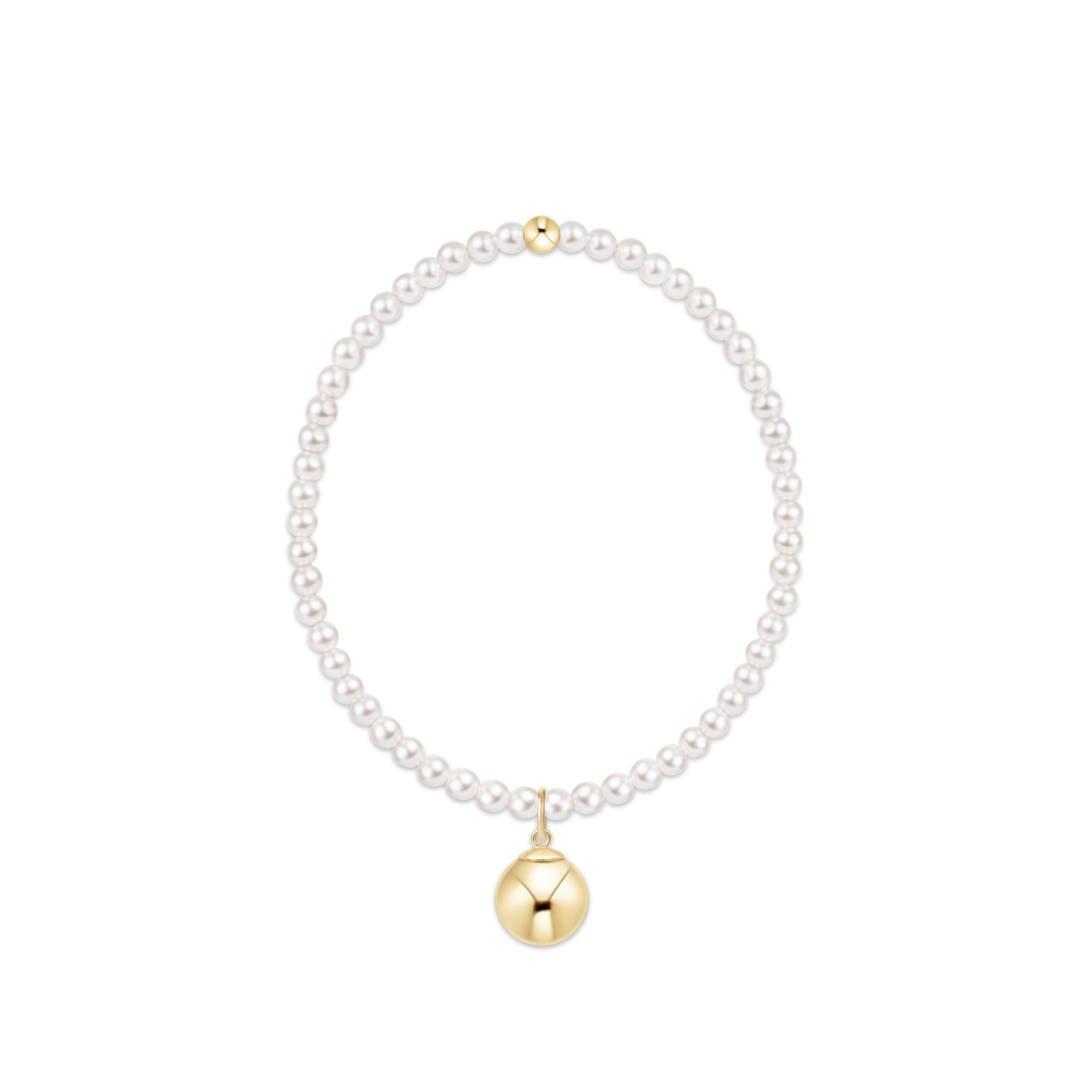 Classic Pearl 3mm Bracelet - Classic Gold 10mm Charm