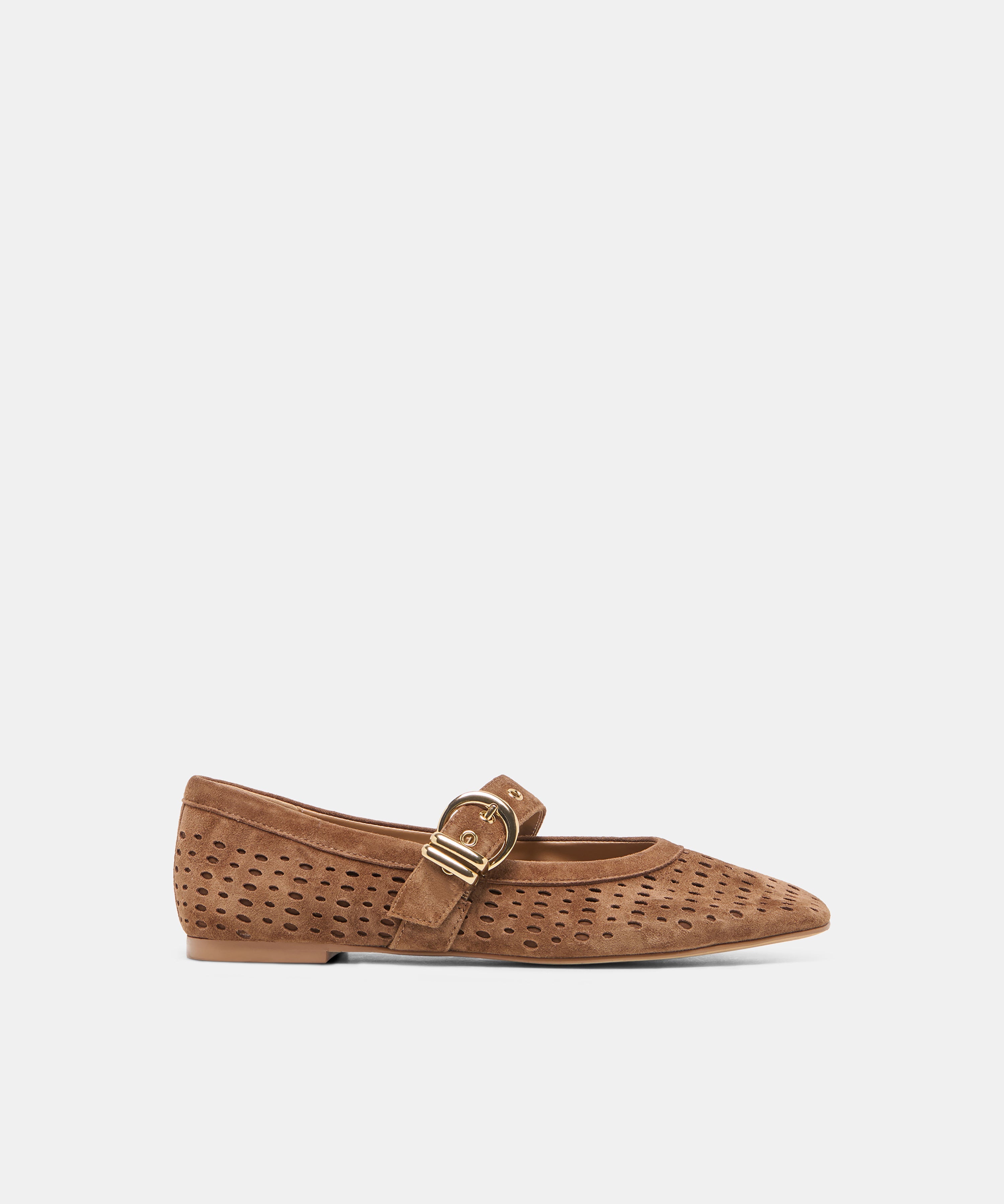 Mikela Ballet Flats in Light Brown Perforated Suede
