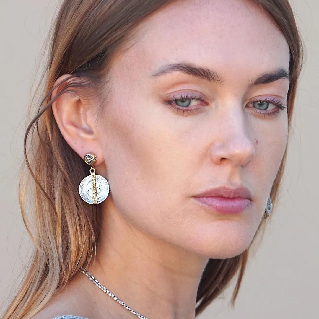 Toledo & Mini Wilhelmina Coin & Crystal Bar Earrings
