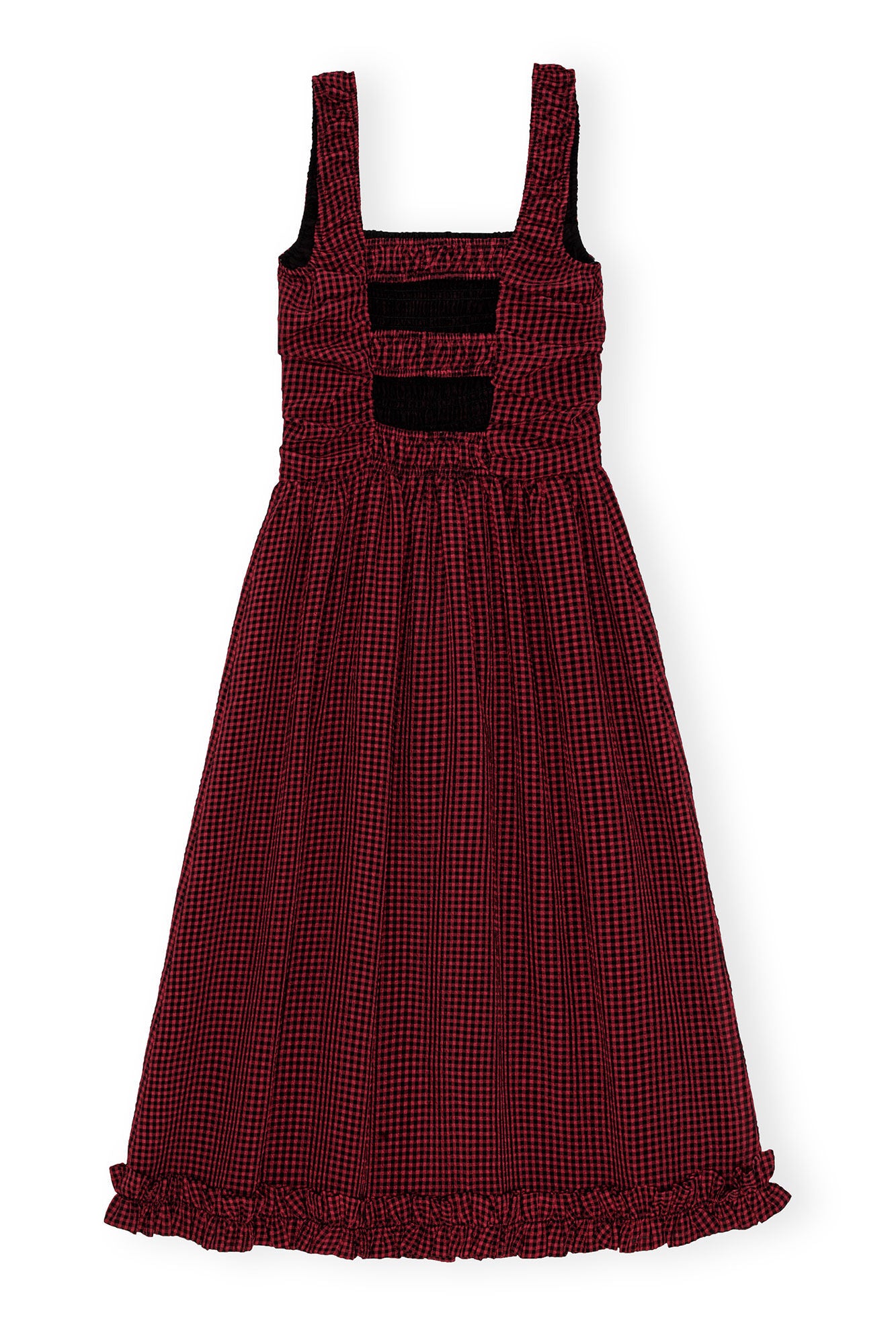 Sheer Fluid Check Midi Strap Smock Dress