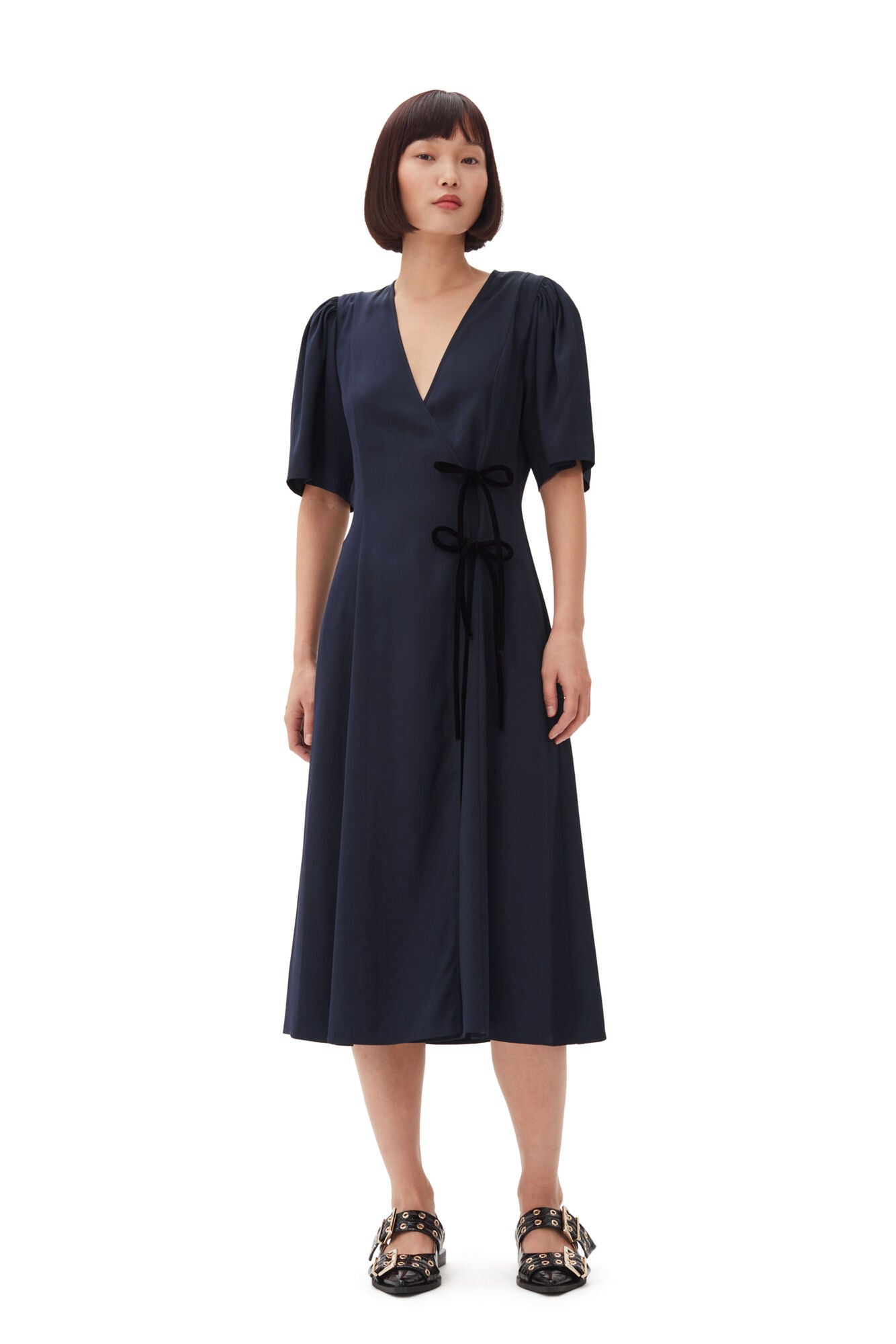 Viscose Twill Wrap Midi Dress