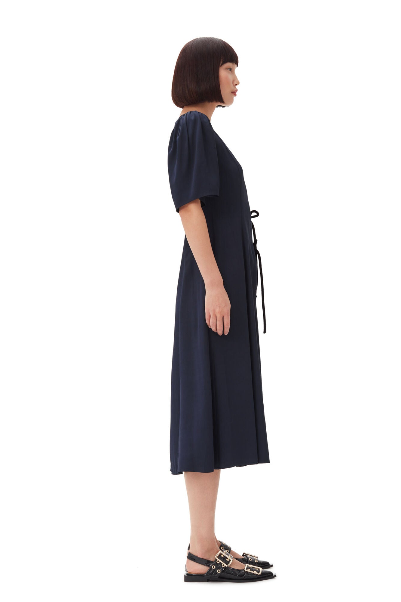 Viscose Twill Wrap Midi Dress
