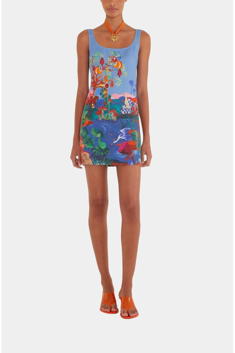 multicolor mini dress Avec Les Filles Women's Tropical Satin Asymmetric Drape Mini Dress - Birds of Paradise