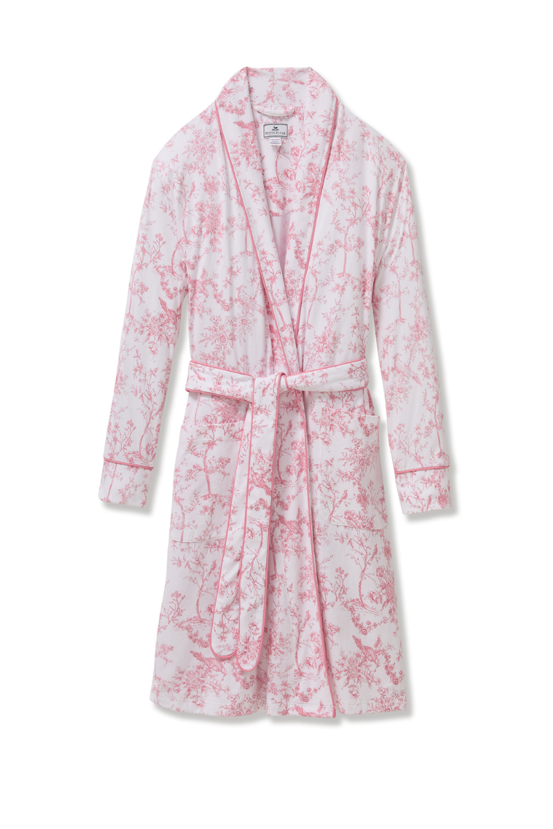 Petite Plume Women's Pima Robe in Pink Timeless Toile S