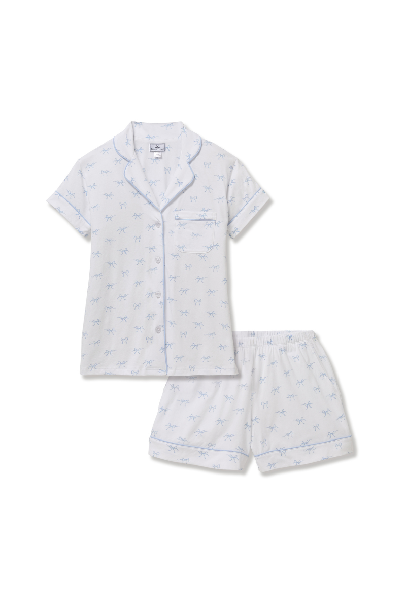 Pima Short Sleeve Pajama Short Set Something Blue Bows