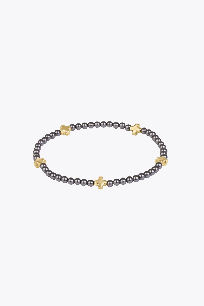 Signature Cross Small 3mm Pearl Dark Grey Bracelet Gold