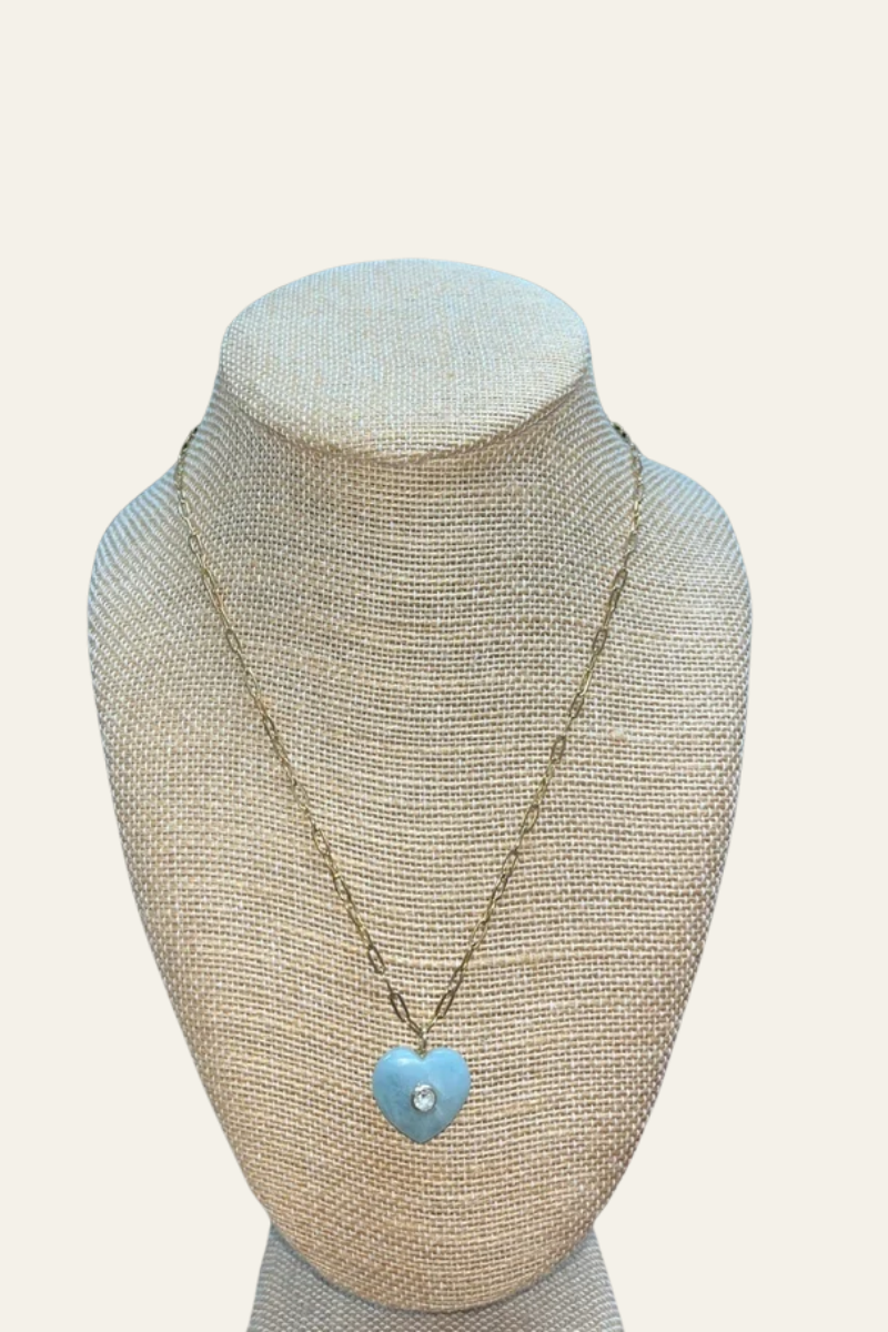 Larimar Heart Charm on Gold Chain