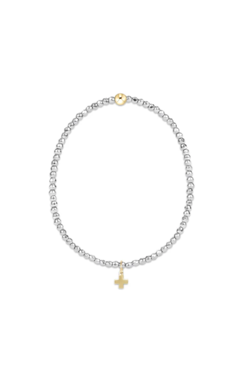 Silver Faceted Hematite 2mm Bead Bracelet - Signature Cross Gold Charm