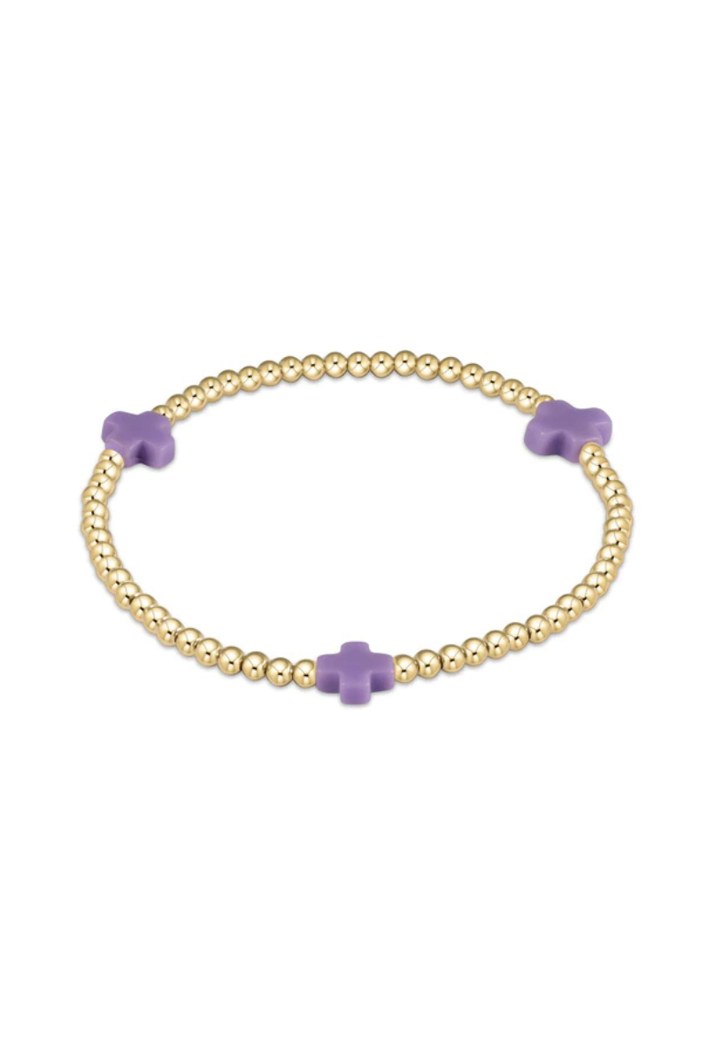 Signature Cross Gold Pattern 3mm Bead Bracelet - Purple
