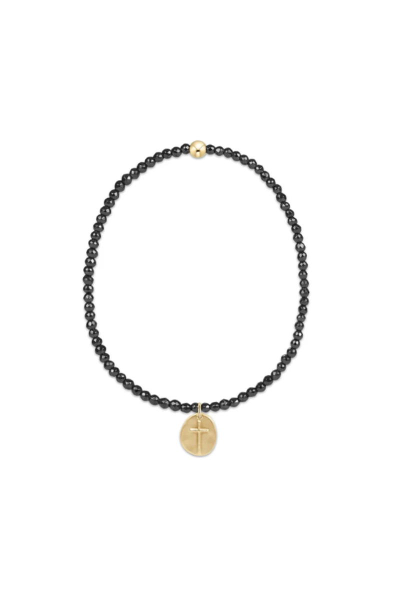 Faceted Hematite 2mm Bead Bracelet - Inspire Small Gold Charm