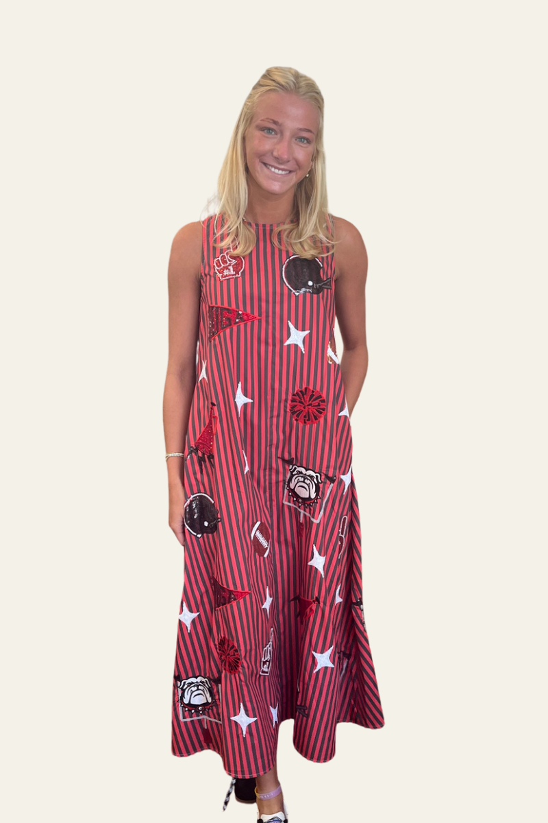 midi gameday dress UGA Striped Sparkle Gameday Icon Cotton Midi Dress