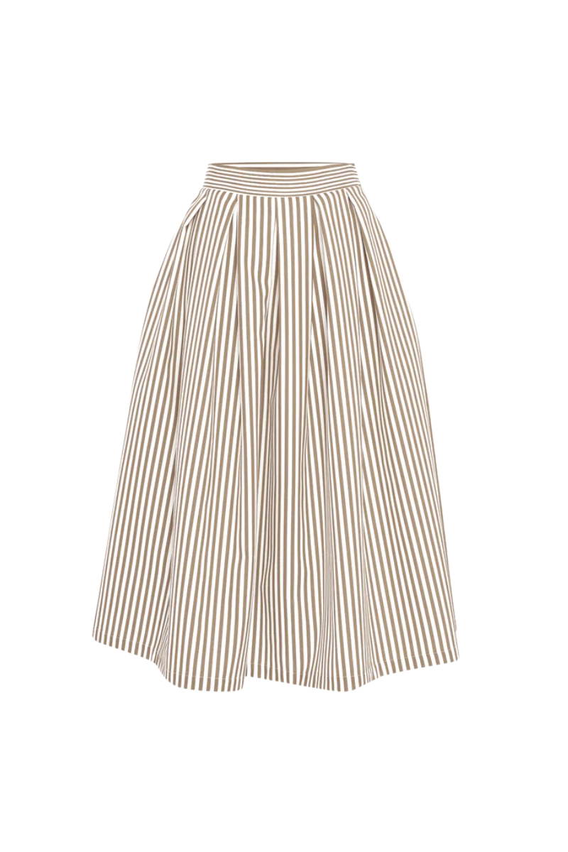 Echo Box Pleat Striped Midi Skirt