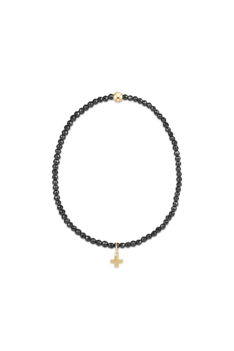 Faceted Hematite 2mm Bead Bracelet - Signature Cross Gold Charm
