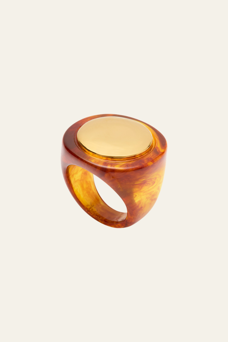 Tortoise Shell Resin and Gold Ring