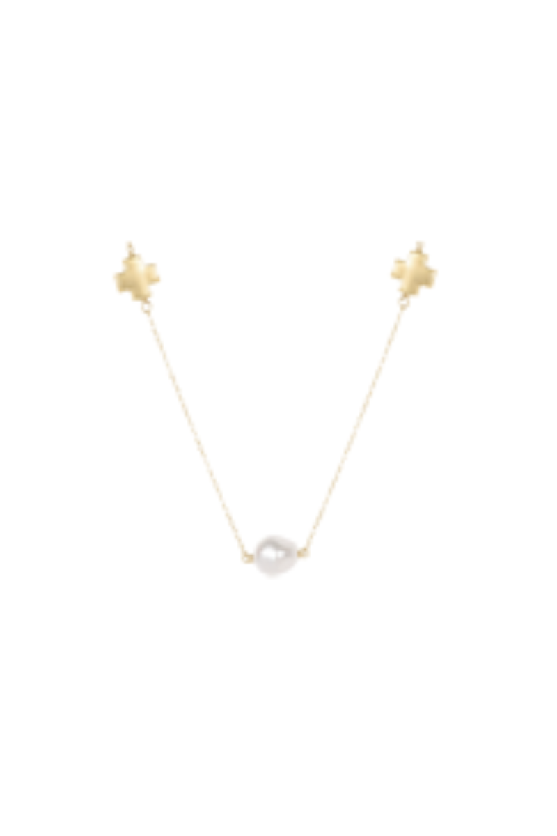 15" Choker Signature Cross Admire Simplicity Chain Gold-Pearl