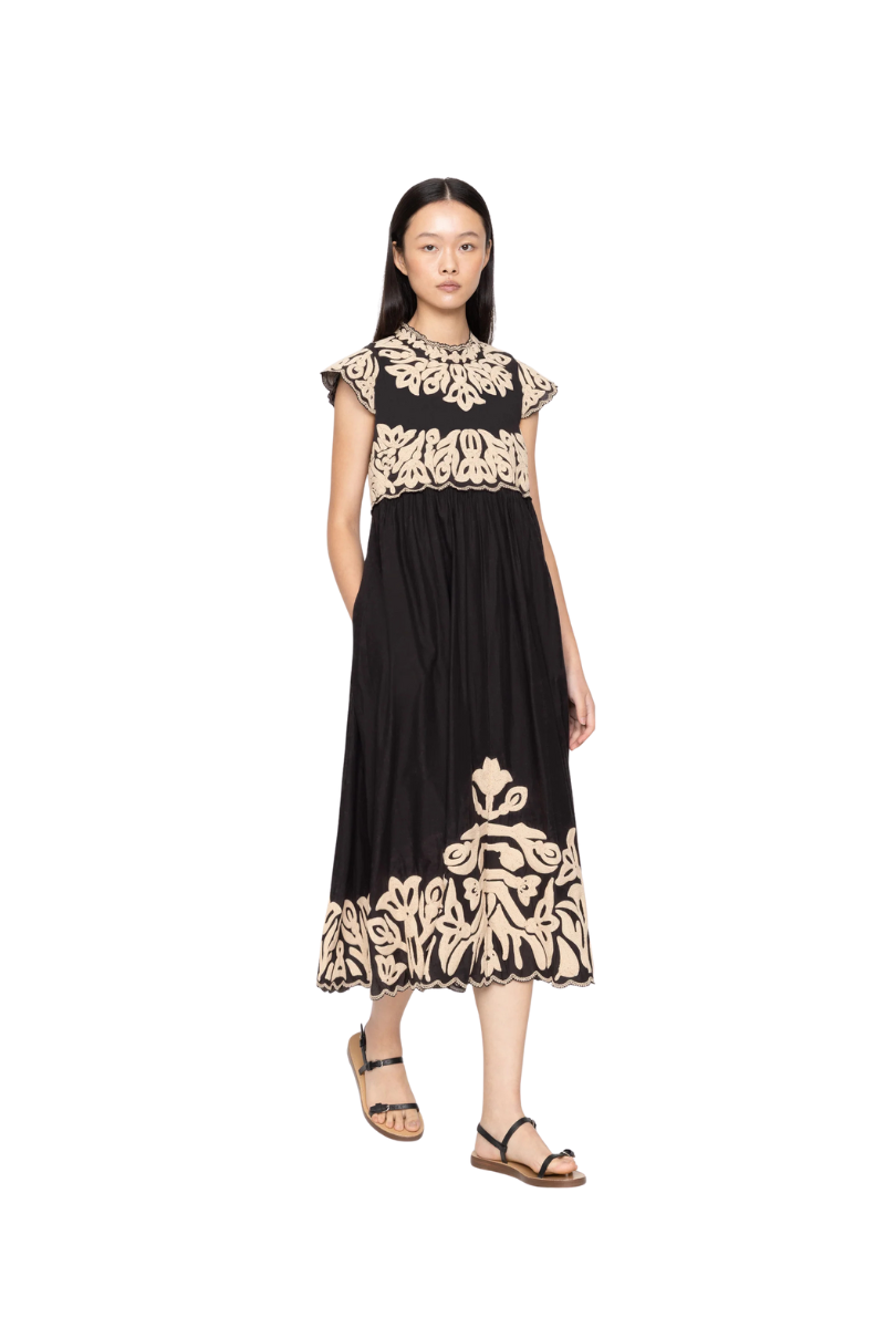 Alexander Embroidery Cap Sleeve Midi Dress