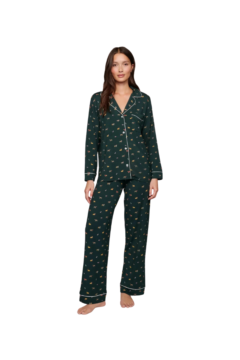 Gisele Printed Holiday Dogs Tencel Modal Long PJ Set