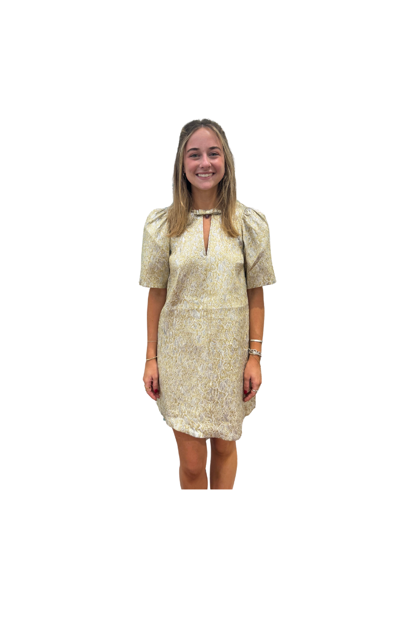 Metallic Cloque A-Shaped Mini Dress Metallic Cloque A-Shaped Mini Dress