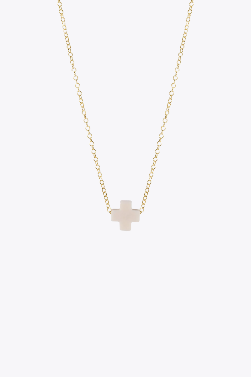 16" Necklace Gold - Signature Cross Small Off-White