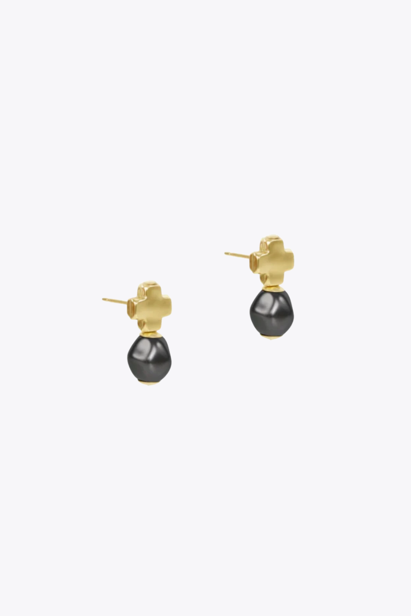 Signature Cross Gold Stud - Pearl - Dark Grey